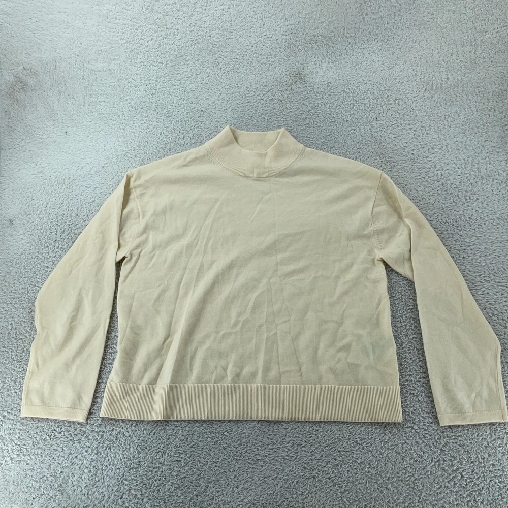 Banana Republic Sweater Women's CROP FIT Large Ivory 100% Merino Wool Mock Neck